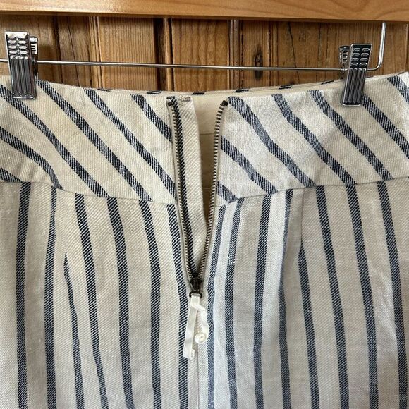 J.Crew 0 Skirt Blue White Stripe Linen Textured Zipper Mini Crossover Wrap Front - Picture 7 of 10